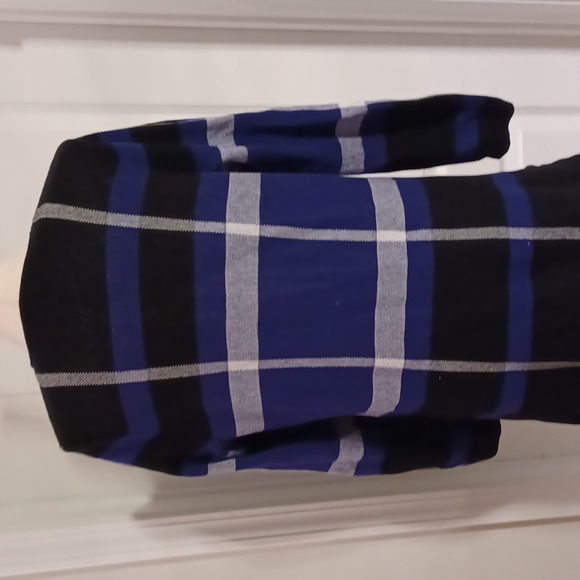 Anne Klein purple window pane side hem slit split open cardigan cotton acrylic S - Picture 7 of 16